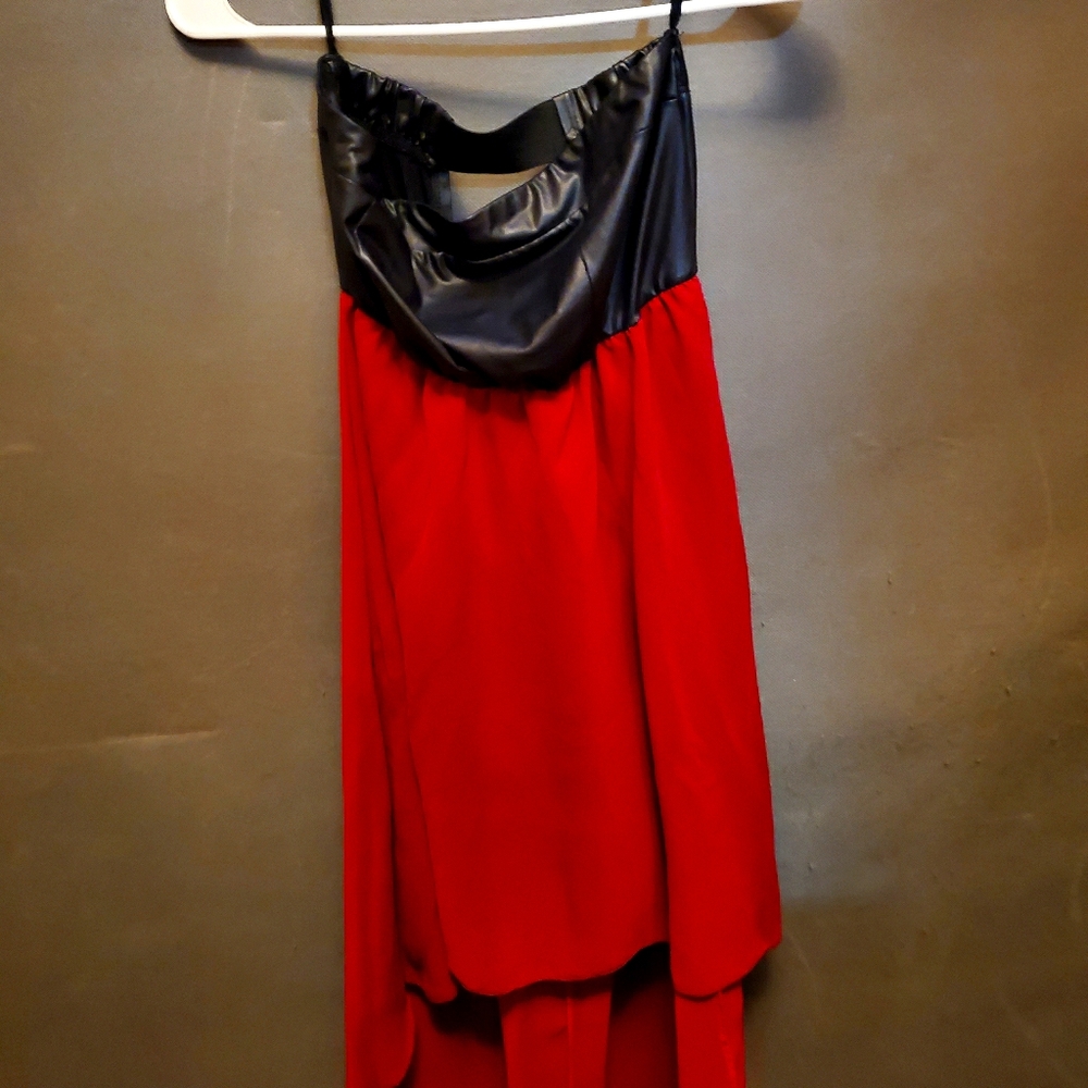 Fake leather and red mini dress
